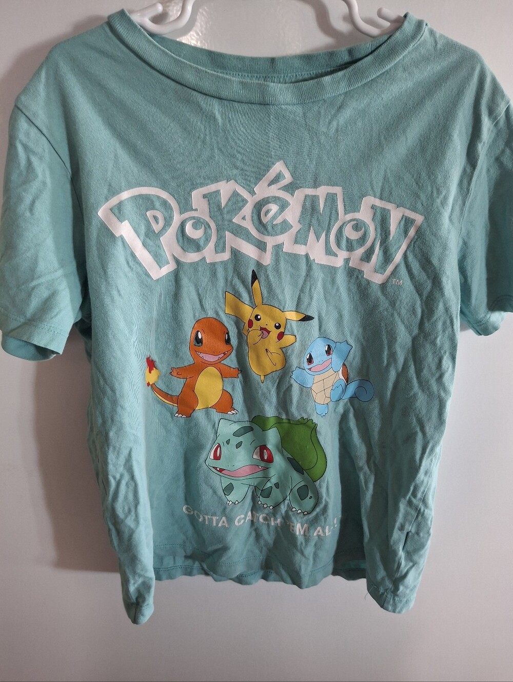 Old Navy Teal Pokémon Graphic Tee with Pikachu, Charmander, Squirtle & Bulbasaur